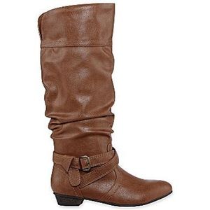 Brown Cale Slouch Boots with Buckles